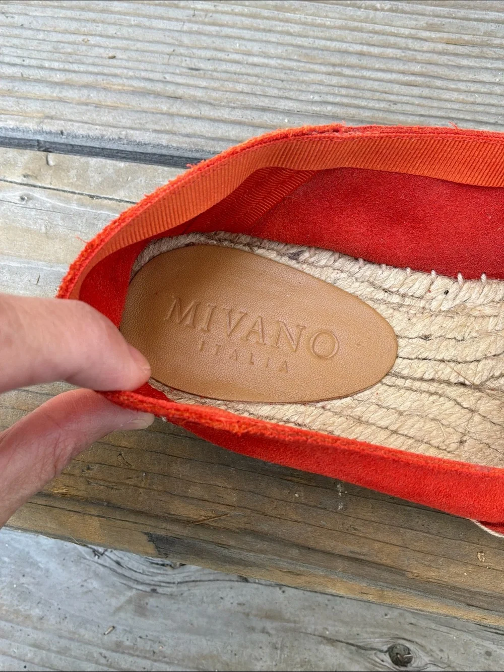 Mivano Italia Deep Orange Suede Slip On Espadrille Flat Size 8